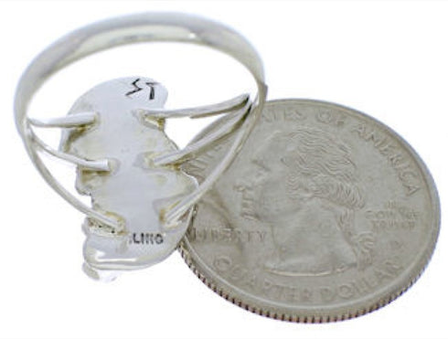 Turquoise And Sterling Silver Flower Ring Size 8-1/4 EX45259